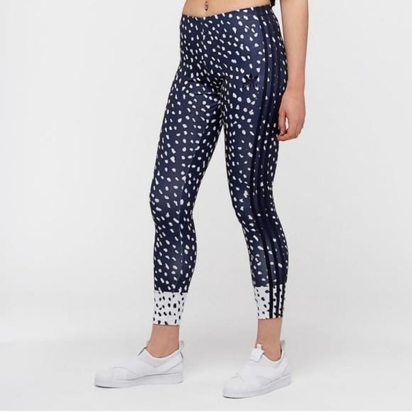 Adidas Originals Navy Blue High Rise 3 Striped Dot Printed Tight Leggings - Picture 2 of 12